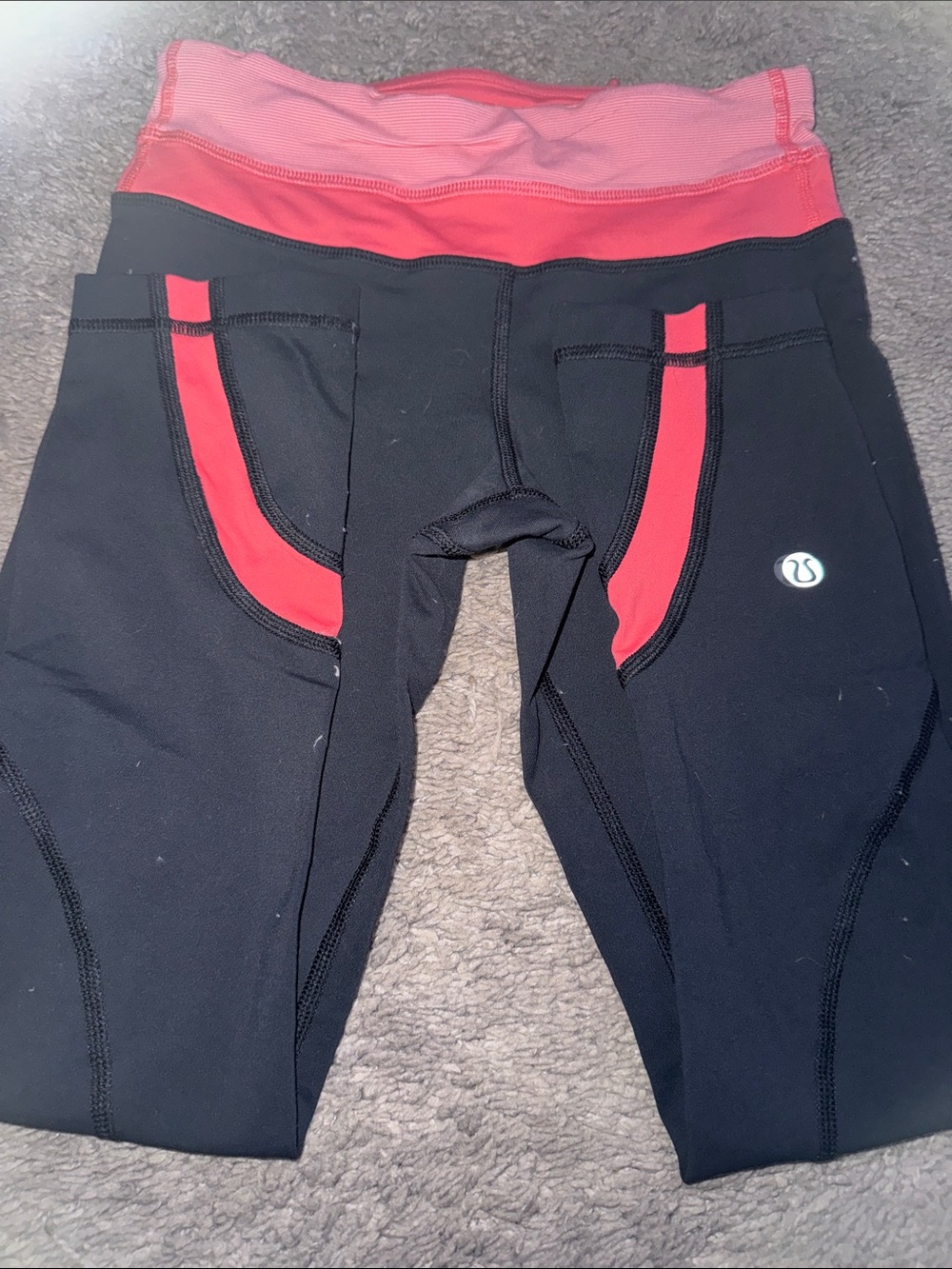 lululemon athletica Kids Black Leggings with Pink Waistband & Pocket Trim